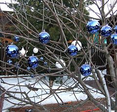  Новогоднее оформление  участка. Комплексный подход — Украшение деревьев к новому году. Бело-синяя гамма.
