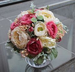 Букет дублер на свадьбу из искусственных цветов: пудровые пионы, розы, гортензии, PREMIUM 002256